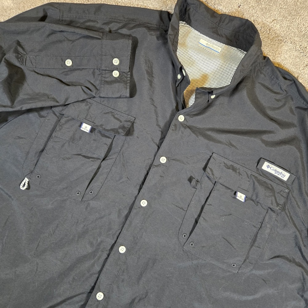 Columbia PFG Bahama II Men's 3XL Button Down Omni Shade Black Shirt Fishing